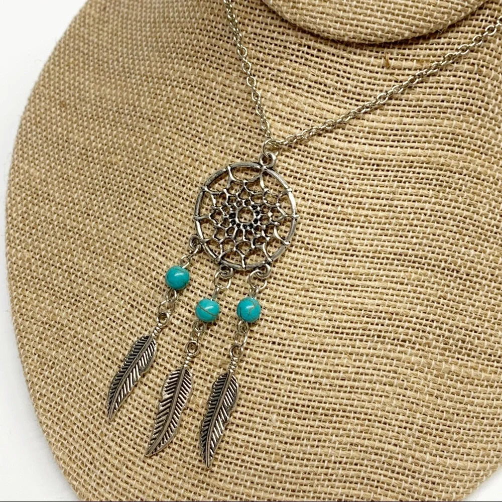 Southwest dream catcher silver tone necklace boho western cowgirl